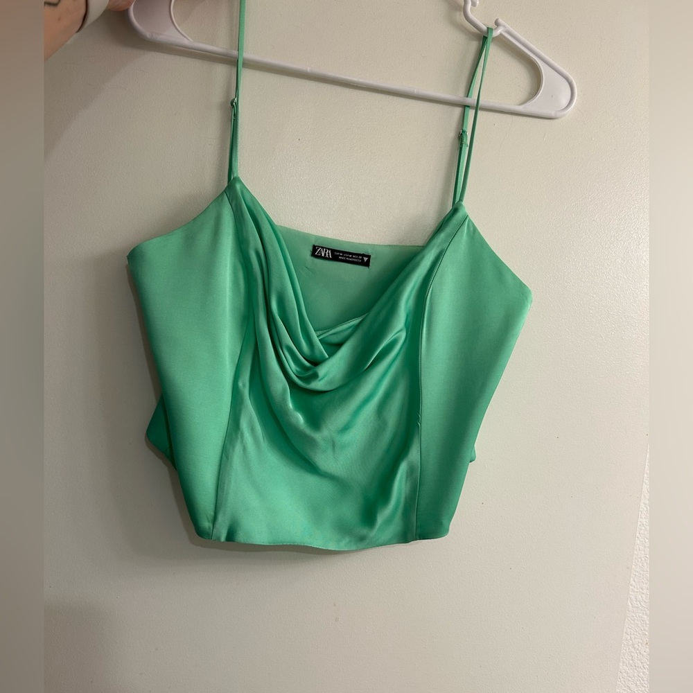 Green Zarasatin Effect Corset Top